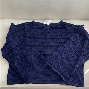 Elegant Navy Textured Crew Neck Sweater